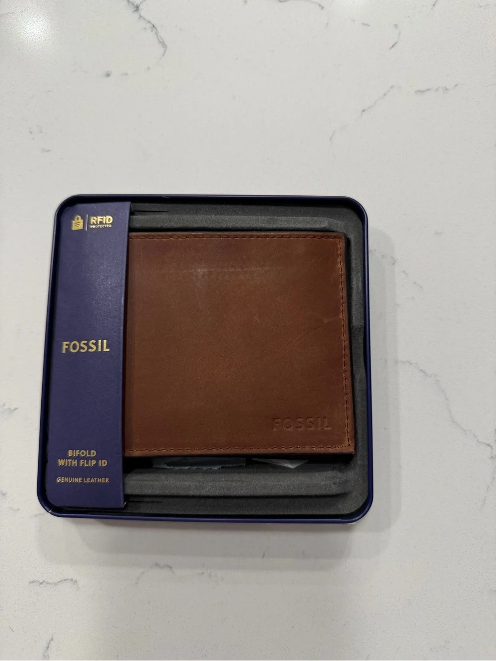 Fossil Brown Leather Bifold Wallet with RFID Protection